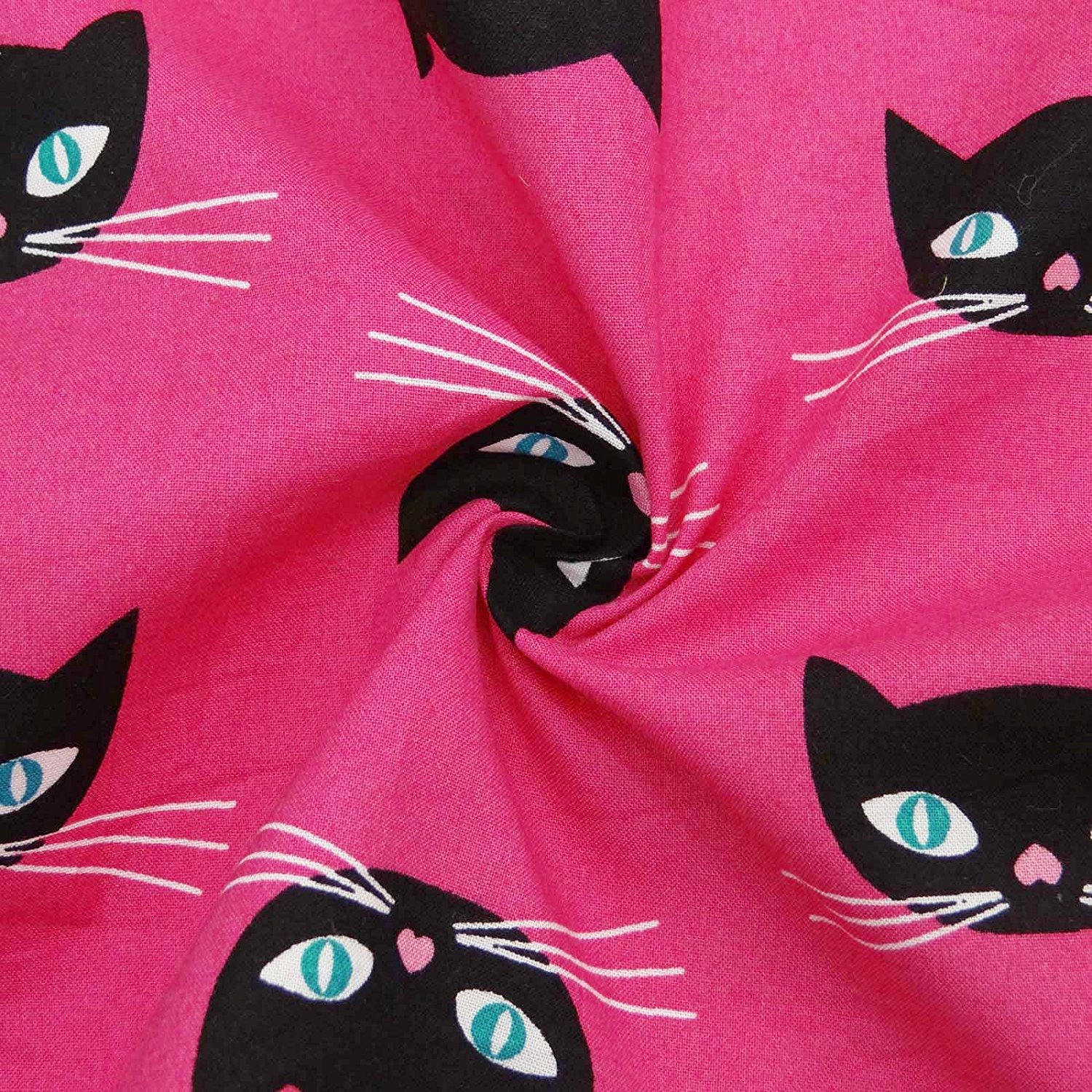 Pink fabric black cat print designer fabric sewing crafts etsy
