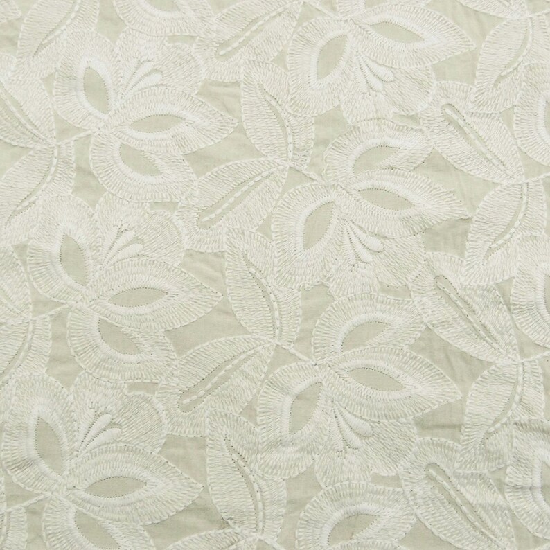 Chikan Embroidered Upholstery Fabric 45 Inch Cotton Fabric By The Yard PZBCD15A Off White Fabric Dress Material