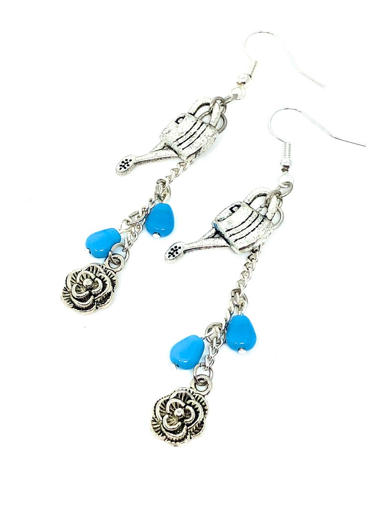 Watering Can With Blue Glass Water Drops and Silver Tone Etsy