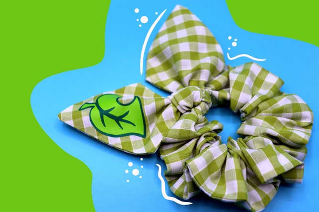 Green Gingham Scrunchie- ACNH Inspired Bunny Scrunchie