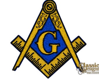 Masonic Embroidered Patch: Freemason Square Compass Symbol, Iron On/Sew On, 3"