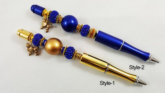 Royal Blue and Gold Pens,poodle Charms,custom Luxury Pens, Rhinestones,  Paraphernalia, Sorority, Line Sisters, Crossing, Gifts 