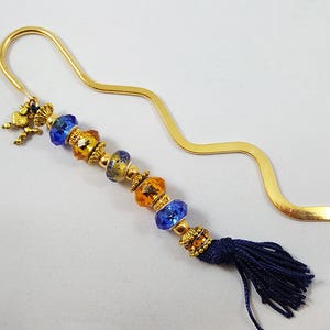 Royal Blue Beaded Bookmark: Gold Poodle Charm, Sorority Gift