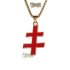 Schottischer Ritus 33rd Degree Inspector General Ehren Rotes Doppelkreuz Großer 1,5-Zoll-Anhänger - Goldfarbene 24-Zoll-Edelstahl-Box-Kette