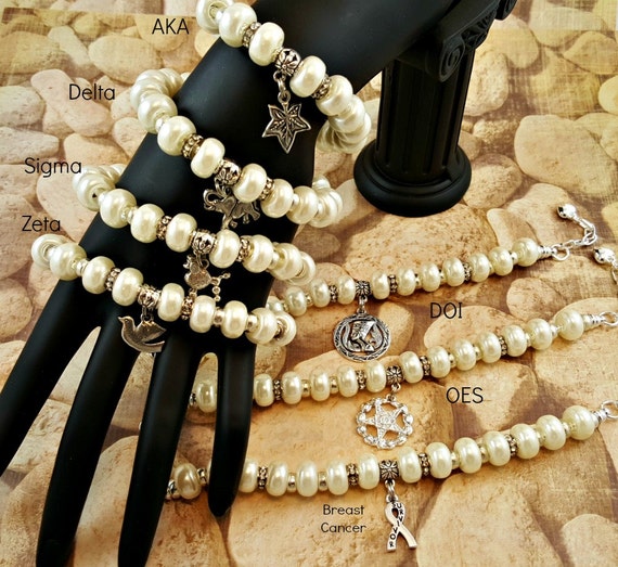 Pearl Charm Bracelet: Regalia, Masonic, Sorority, OES, Greek