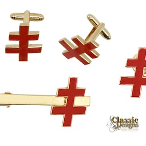 Schottischer Ritus 33rd Degree Inspector General Honorary 3 Stück Krawattenklammer-Manschettenknöpfe-Anstecknadel Set, 33rd Degree I.G.H rot Doppelkreuz Anzug Accessoire