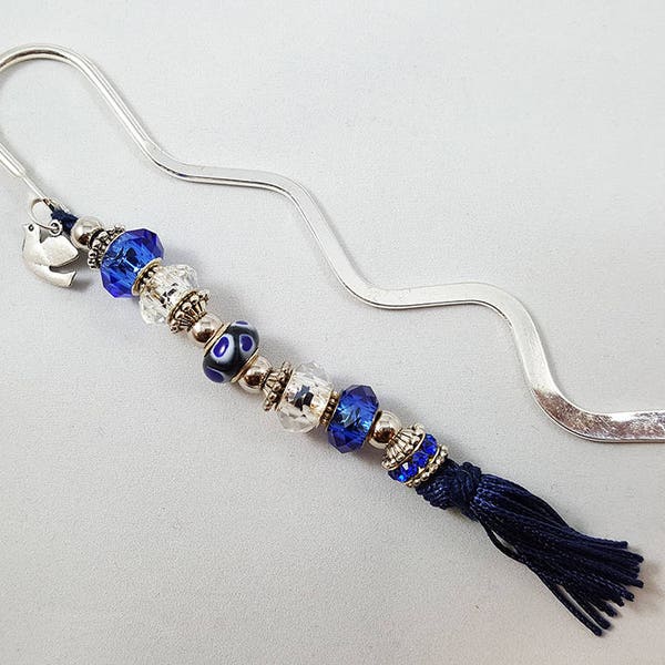 Royal Blue and White Bookmark with Dove Charm, Beaded Bookmarks, Reading Accessory, Unique Sorority Gifts, Unique Christmas Gifts