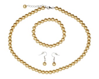 Gold Pearl Jewelry Set: Necklace, Bracelet & Earrings