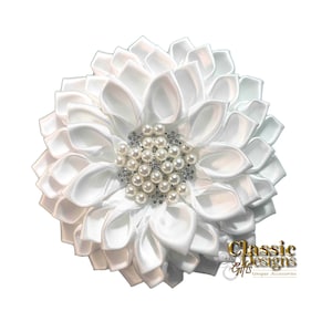 White Flower Brooch, White Satin Corsage, Organization, Church, Wedding Accessories, 4.5x4.5 inches Brooch Lapel Pin