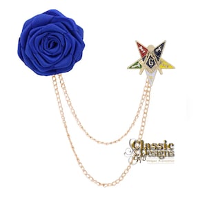 Custom Group Order: Masonic OES Patron/Past Patron Blue Boutonniere with Tassel Chain - Men’s Fashion Suit Brooch Chain Tassel Lapel Pin