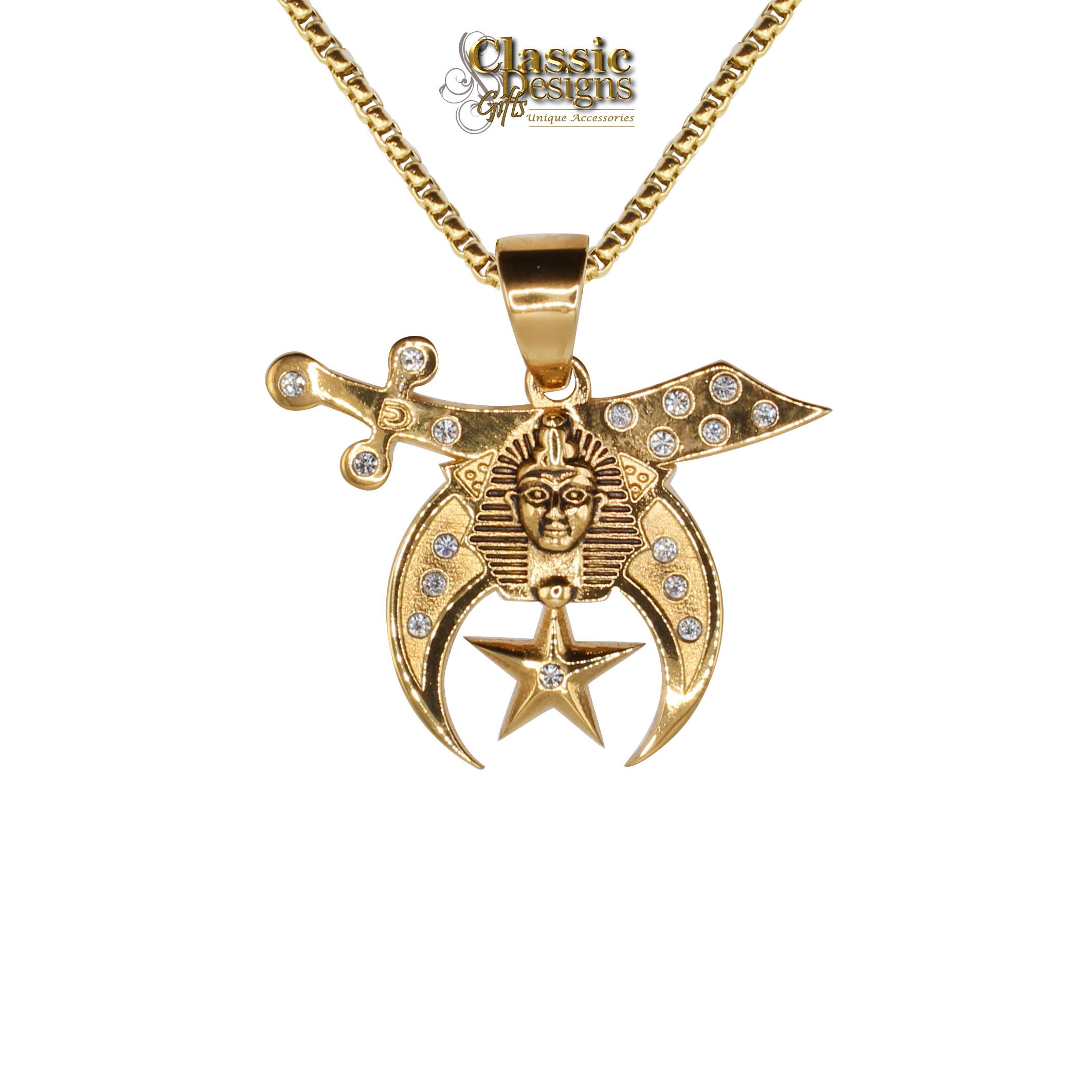Shriners Stainless Steel 18K Gold Plated Masonic Large 1.25 Shriners Stainless Steel 18K Gold Plated Masonic Large 1.25