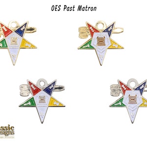 OES Past Matron Charms with Gavel - Order of the Eastern Star 5-Star Point Colors in Silver and Gold Tone - OES Altar-Pentagon Up and Down