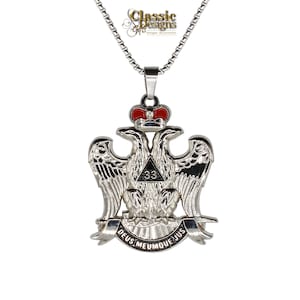 Scottish Rite 33 Grad Freimaurer Groß 2,0-Zoll-Anhänger, Adlerflügel nach unten, mit silberfarbenen 24-Zoll-Edelstahl-Box-Kette, Freimaurer