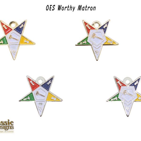 OES Worthy Matron Charms with Center Gavel - Order of the Eastern Star 5-Star Point Colors in Silver and Gold Tone-Altar-Pentagon Up & Down