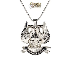 Scottish Rite 32.Grad Masonic Großer 2,0-Zoll-Anhänger, Adlerflügel, mit silberfarbener 24-Zoll-Edelstahlkette, Freemason