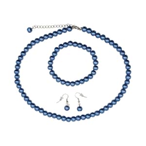Conjunto de joias de pérola azul safira: colar, pulseira e brincos