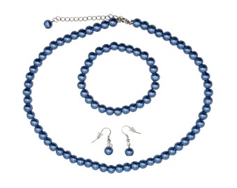 Conjunto de joyas de perla azul zafiro: collar, pulsera y pendientes