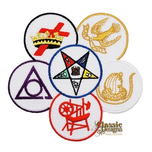 OES Order of the Eastern Star and Appendant Bodies Embroidery Iron On/Sew On Patches, 4” Ladies Masonic Patch with OES Pentagon Up Iron-On