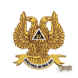 Scottish Rite 32nd Degree Eagle, Wings Up Spread Out, Double Eagle, 3&quot; Embroidery Iron On/Sew On Patches, Freemasons Patches