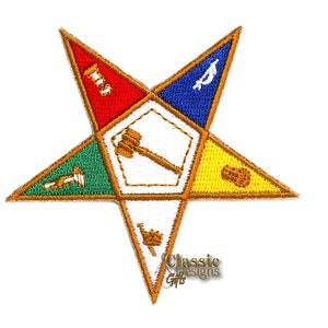 OES-Worthy Matron Embroidery Iron On/Sew On Patch, 3&quot; Stella a 5 punte Pentagono-Punta SU, OES, Ordine della stella orientale