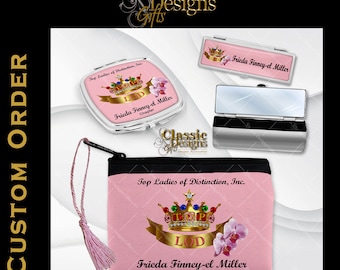 Personalized TLOD Gift Set: Cosmetic Purse, Lipstick Case, Compact Mirror