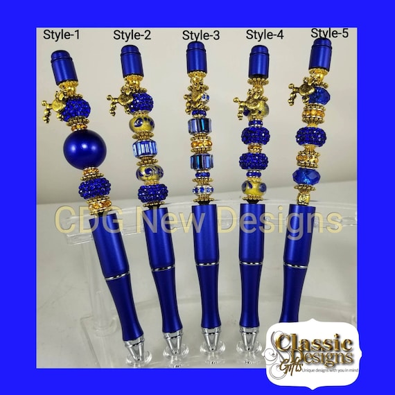 Royal Blue and Gold Pens,poodle Charms,custom Luxury Pens, Rhinestones,  Paraphernalia, Sorority, Line Sisters, Crossing, Gifts -  Hong Kong