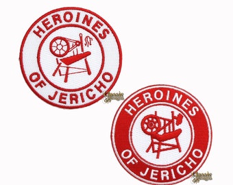 Heroines of Jericho Embroidery Iron On/Sew On Patch, HOJ Left-facing Spinning Wheel, 3” Masonic York Rite Embroidered Patch, Heat Seal