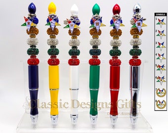 OES Rhinestone Pen: Order of the Eastern Star, Custom Beaded Charm