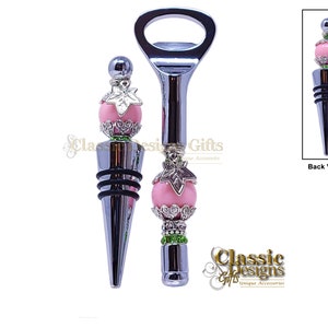 Salmon Pink and Apple Green Wine Bottle Stopper, Wine Bottle Opener,  Ivy Charms, Paraphernalia, Sorority, Line Sisters, Crossing, Gifts