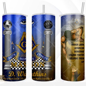Freemason Masonic Custom 20oz Skinny Tumbler, Master Mason Stainless Steel Tumbler, Personalized Travel Mug, Gift for Mason and Past Master