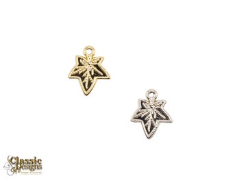 3D Ivy Leaf Charm: Silver and Gold Tone, Sorority Jewelry