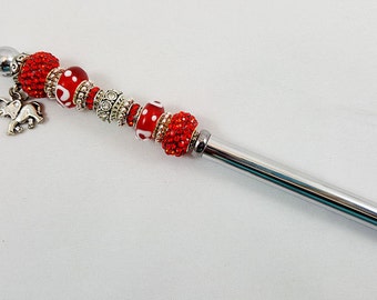 Crimson und Creme Perlen Stylus mit einer Gummispitze, Elefant Charme, benutzerdefinierte Luxus Stylus, Paraphernalia, Bling, Sorority, Linie Schwestern, Geschenke