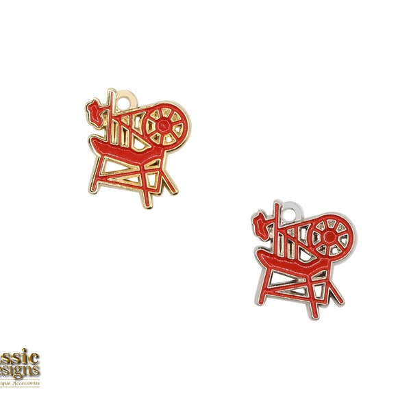 Heroines of Jericho-HOJ Masonic Charms in Silver and Gold Tone - Red Spinning Wheel Charms - Royal Arch Masons Ladies Auxiliary