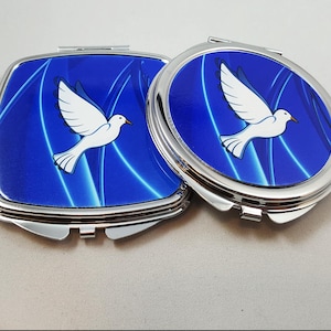 Royal Blue and White Compact Mirrors with Dove, Personalized Compact Hand Mirrors, Bridesmaid Gifts, Unique Gifts