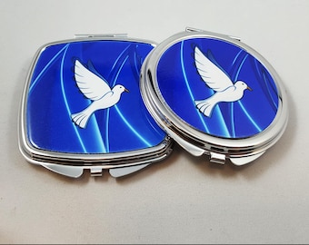 Royal Blue and White Compact Mirrors with Dove, Personalized Compact Hand Mirrors, Bridesmaid Gifts, Unique Gifts