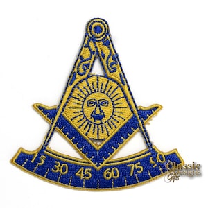 Masonic Past Master Quadrant Embroidery Iron On/Sew On Patches, 3” Freemasonry Embroidered Patches, Compass Sun Square and Protractor Symbol