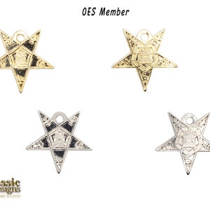 Order of the Eastern Star - OES Member Charms - OES in all Silver and Gold Tone - OES Altar-Pentagon Up and Down