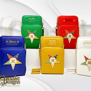 Order of the Eastern Star 5-Star Point crossbody portemonnee voor mobiele telefoon, OES Pentagon DOWN mini-handtas met touchscreen, OES gepersonaliseerde tas