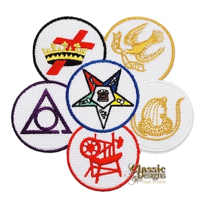 OES Order of the Eastern Star and Appendant Bodies Embroidery Iron On/Sew On Patches, 4” Ladies Masonic Patch with OES Pentagon Down Iron-On