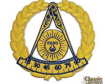 Masonic Compass Symbol Patch: Freemason Grand Lodge Officer Embroidered Patch, 3”
