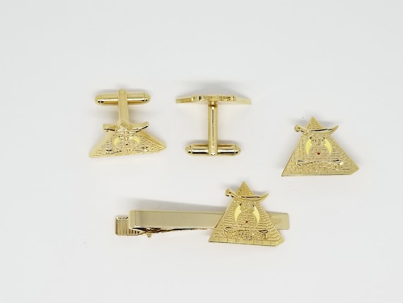 Boutons De Manchette Maçonniques Vintage SCHRINER En Or 14K - Motif Cimeterre Croissant étoile