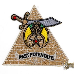 Shriner&#39;s Past Potentate Embroidery Iron-On/Sew-On Patch, 3” Masonic Shriners Embroidered Patch, Pyramid, Iron-On Applique