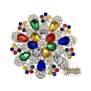 OES Order of the Eastern Crystal Brooch on Silver, OES Large 3-inch Rhinestone Brooch with 5-Star Point Colors, OES Gift Ideas