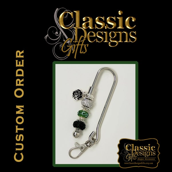 Custom Order - Green and White Beaded Purse Key Finder, Rose Charms, Purse Jewelry, Membership Paraphernalia, Volunteer Appreciation Gift