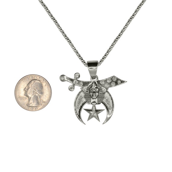 Shriners Stainless Steel Silver Masonic Large 1.25 Pendant With 24 inch 3mm Box Chain Sword Scimitar Crescent Star Mystic Shrine Jewelry Etsy