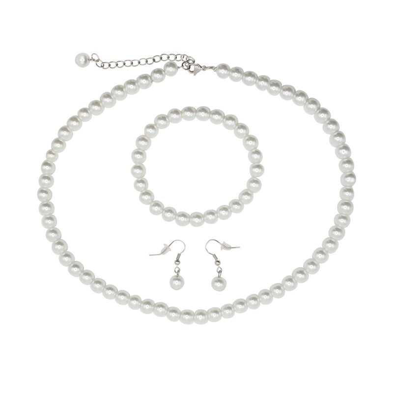 J Pearls Button White Pearl Set - Real Pearl Jewelry