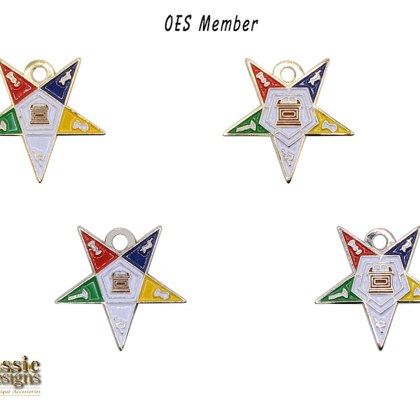 Order of the Eastern Star - OES Member Charms - OES 5-Star Point Colors in Silver and Gold Tone - OES Altar-Pentagon Up and Down