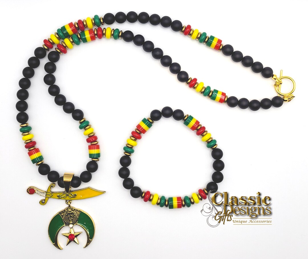 Shriner's 24inch Beaded Necklace and Bracelet Set for Men, Sword