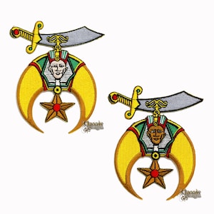 Shriners Iron-On/Sew-On Patch, 3” Shriners Embroidered Patch, Crescent Scimitar, Shriner Red-Yellow-Green Patch, Iron-On Applique, Heat Seal