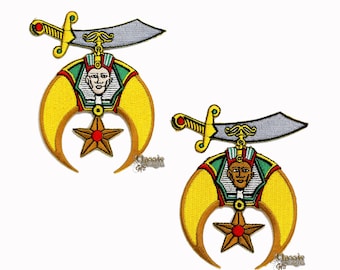 Shriners Iron-On/Sew-On Patch, 3” Shriners Embroidered Patch, Crescent Scimitar, Shriner Red-Yellow-Green Patch, Iron-On Applique, Heat Seal